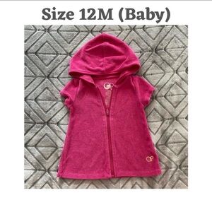 Op Pink Short Sleeve Hooded Zip-Up Terrycloth Top 12M Logo Accent